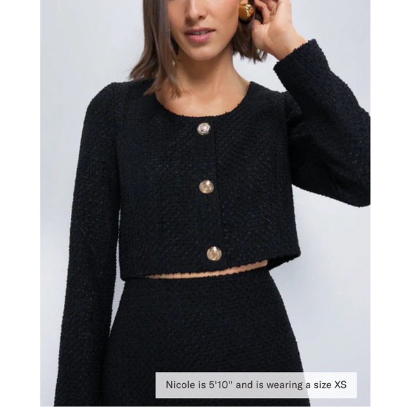 HYACINTH HOUSE Black Tweed Cropped Dinah Top NEW - Picture 1 of 11